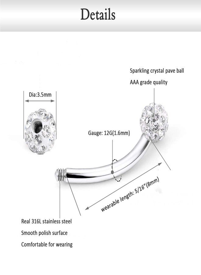 AVYRING أقراط AVYRING مقاس 16G و8 مم، مصنوعة من الفولاذ المقاوم للصدأ مع كرة كريستالية، مناسبة لثقب الغضروف والحلزون، حلقات الحاجز الأنفي، مجوهرات الحواجب، فضية اللون. - Image 3